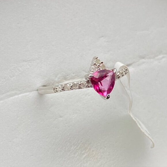 Genuine Pink Topaz & Genuine Diamond on .925 Sterling Silver Ring Size 8 - Picture 3 of 5